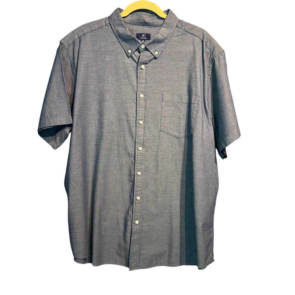 NWT George Size 2XL Short Sleeve Button Up Blue Chambray Business Casual